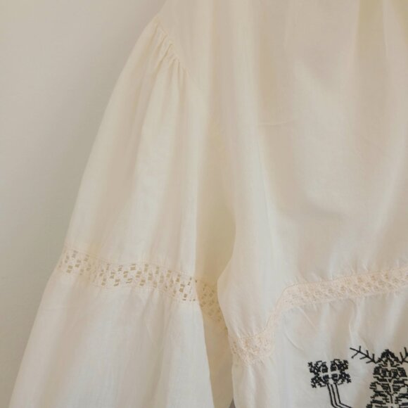 Solitaire by Ravi- Boho Chic Blouse Shirt- Size Medium- White/Black- 100% Cotton - Picture 6 of 10